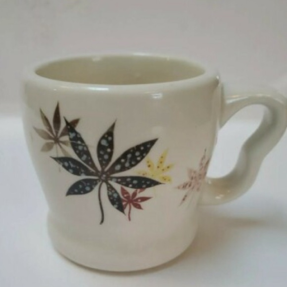 Vintage MCM Peter Terris calico leaf set of two mugs